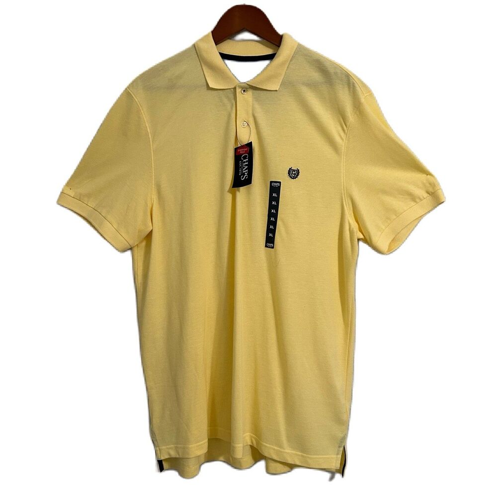 Chaps Polo Shirt Men XL Yellow Everyday Hi Lo Tagless Preppy Casual Comfy NWT